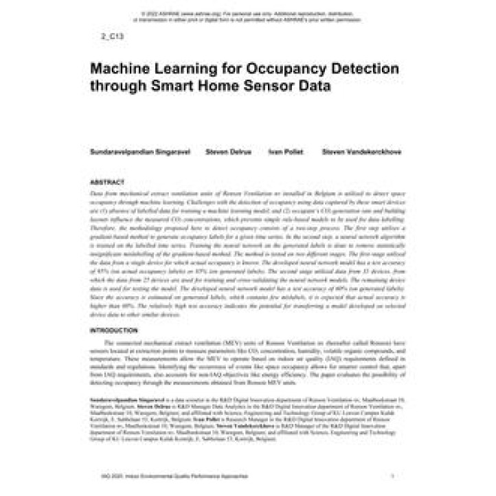 2-C13 - Machine Learning for Occupancy Detection through Smart Home Sensor Data
