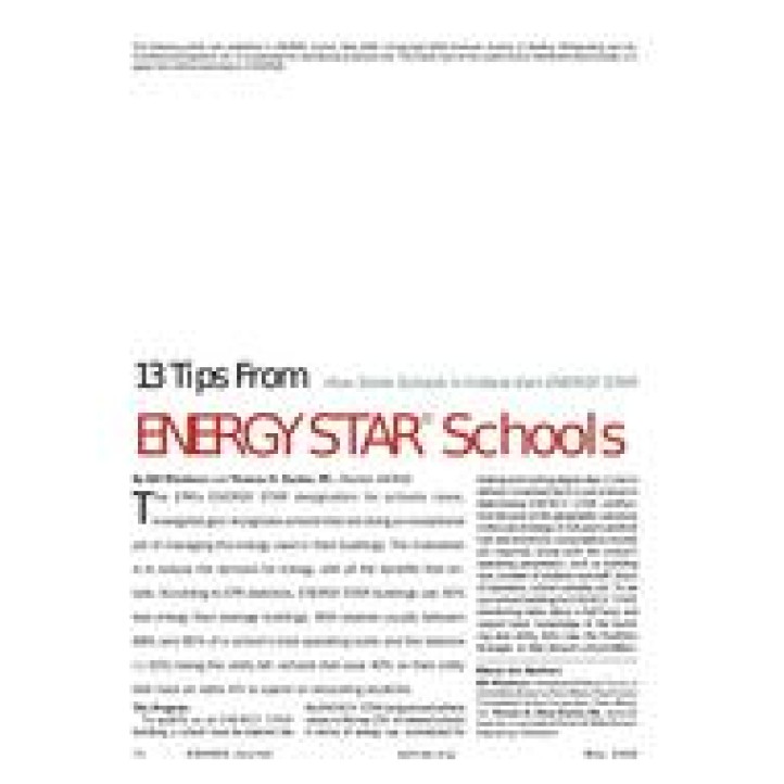 13 Tips From ENERGY STAR® Schools: How Some Schools in Indiana Earn ENERGY STAR