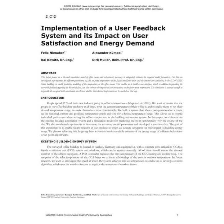 2-C12 - Implementation of a User Feedback System and its Impact on User Satisfaction and Energy Demand