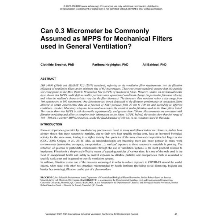 007 -- Can 0.3 Micrometer be Commonly Assumed as MPPS for Mechanical Filters Used in General Ventilation?