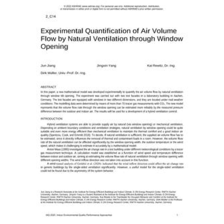 2-C14 - Experimental Quantification of Air Volume Flow by Natural Ventilation through Window Opening