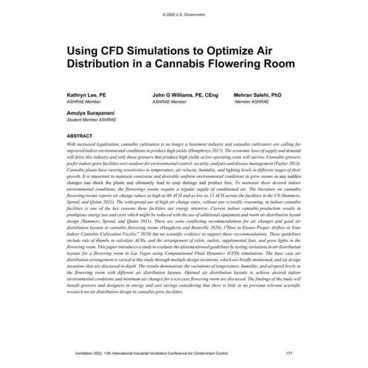026 -- Using Computational Fluid Dynamics (CFD) Simulations to Achieve Optimal Air Distribution in Cannabis Facilities for Quality Growth of Plants