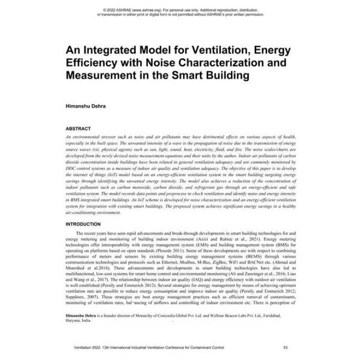 008 -- An Integrated Model for Ventilation, Energy Efficiency with Noise Characterization and Measurement in the Smart Building