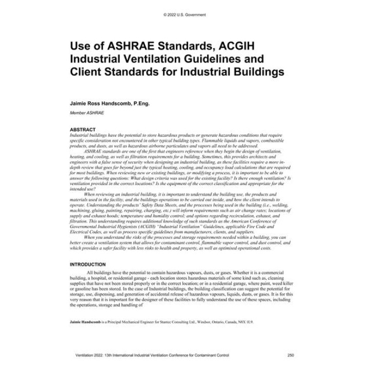 038 -- Use of ASHRAE Standards, ACGIH Industrial Ventilation Guidelines and Client Standards for Industrial Buildings