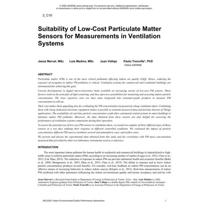 2-C10 - Suitability of Low-Cost Particulate Matter Sensors for Measurements in Ventilation Systems