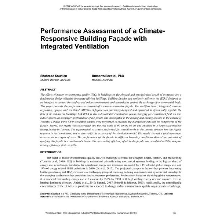 029 -- Performance Assessment Of A Climate-responsive Building Façade With Integrated Ventilation